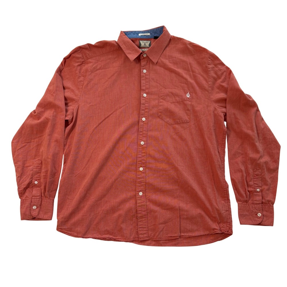 Volcom Factor Heathered Men XL Salmon Orange Button Down Shirt A054130S Long Slv